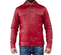 Rising Bloom Mens Biker Slim Fit Western CowBoy Style Motorcycle Denim Trucker Fashion Style Coat Jacket (UK, Alpha, M, Regular, Regular, Red)