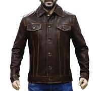 Rising Bloom Mens Biker Slim Fit Western CowBoy Style Motorcycle Denim Trucker Fashion Style Coat Jacket (UK, Alpha, L, Regular, Regular, Distressed Brown)