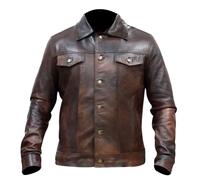 Rising Bloom Mens Biker Slim Fit Western CowBoy Style Motorcycle Denim Trucker Fashion Style Coat Jacket (UK, Alpha, XS, Regular, Regular, Two Ton Brown)