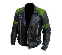 Rising Bloom Men's Brando Classic Vintage Cafe Racer Black & Red Stripes Quilted Vintage Biker Genuine Real Sheepskin Leather Jacket
