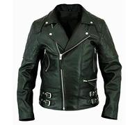 Rising Bloom Men's Brando Classic Vintage Cafe Racer Cross Zip Quilted Style Black & Brown Biker Genuine Real Sheepskin Leather Jacket