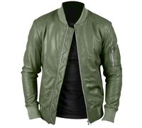 Rising Bloom Men's Genuine Real Leather Cafe Racer Vintage Fashion Slim Fit Retro Biker Bomber Style Lambskin Leather Jacket (UK, Alpha, M, Regular, Regular, Olive Green)