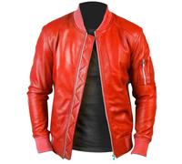 Rising Bloom Men's Genuine Real Leather Cafe Racer Vintage Fashion Slim Fit Retro Biker Bomber Style Lambskin Leather Jacket (UK, Alpha, XXL, Regular, Regular, Red)