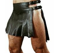 Rising Bloom Mens Gladiator Real Black Leather Kilt Utility Sport Kilt Sexy Gay Clubwear LARP (as8, Waist, Numeric_34, Regular, Regular)