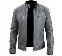 Rising Bloom Men's Real Leather Jacket Biker Motorcycle Cafe Racer Vintage Retro Bomber Winter Black Genuine Leather Jacket (as8, alpha, xx_s, regular, regular, Grey)