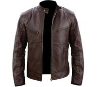 Rising Bloom Men's Real Leather Jacket Biker Motorcycle Cafe Racer Vintage Retro Bomber Winter Black Genuine Leather Jacket (as8, alpha, x_s, regular, regular, Brown)