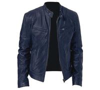 Rising Bloom Men's Real Leather Jacket Biker Motorcycle Cafe Racer Vintage Retro Bomber Winter Black Genuine Leather Jacket (as8, alpha, s, regular, regular, Blue)