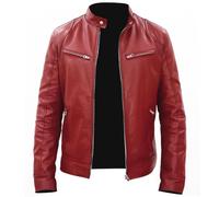 Rising Bloom Men's Real Leather Jacket Biker Motorcycle Cafe Racer Vintage Retro Bomber Winter Black Genuine Leather Jacket (as8, alpha, m, regular, regular, Maroon)