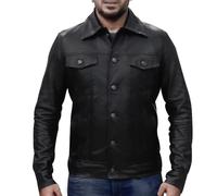 Rising Bloom Mens Trucker Jacket Western Cowboy Style Leather Trucker Jacket Men Classic Trucker Leather Jackets For Men Winter Casual Coat Warm UK XS-4XL