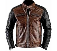 Rising Bloom Mens Vintage Biker Motorcycle Cafe Racer Distressed Brown Real Leather Jacket New (UK, Alpha, XXL, Regular, Regular, Distressed Brown)