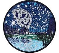 Rising Crescent Moon with Zodiac Signs Sew on Patch - Astrology Iron on Patches for Astrology Experts - Upgrade Clothing Designer Patches for All Fabrics | 80X80 mm
