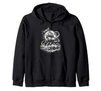 Rising from the Abyss - Classic Sea Monster Engraving Zip Hoodie