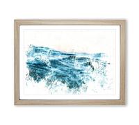 Rising Ocean Watercolour Modern Framed Print | A4 Oak Framed Wall Art | Ready to Hang | Modern Nautical Picture | Living Room Bedroom Lounge Office