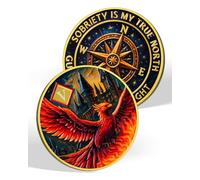 Rising Phoenix 5 Year Sobriety Coin, Compass to Guide The Way NA Medallion | Addiction Recovery Anniversary Celebration NA Coin with Token Capsule - Clean Living Sobriety Gifts for Men & Women