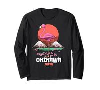 Rising Sun Flamingo Cherry Blossom Sakura Okinawa Japan Long Sleeve T-Shirt