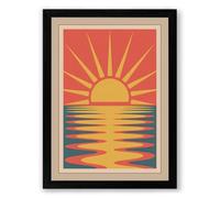 Rising Sun Over Water Mid-Century Framed Wall Art Print A3 (42×29.7cm) Black, Wall Decor for Living Room, Bedroom, Office & Home, Ready to Hang, Art Gift