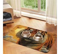 Rising Sun Tiger Dog Food Mats for Floors, 12x18 Inch Non-Slip Super Absorbent Pet Food Mat, Dishwasher Dog Mat for Food and Water, Cute Rubber Quick Dry Pet Feeding Mat for Dogs Puppy Cats