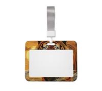 Rising Sun Tiger ID Badge Holder with Lanyard ID Card Holders Waterproof Plastic Name Card Case Sliding ID Protector Pouch Name Tag Holders for Office Work Business