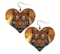 Rising Sun Tiger Leather Earrings for Women Heart Earrings Lightweight Dangle Drop Earrings Cute Jewelry Gift, One Size, No Gemstone