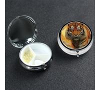 Rising Sun Tiger Pill Case 3 Compartment Pill Box Portable Metal Pill Organizer Cute Travel Pill Container Vitamin Organizer for Purse Pocket Travel Gift