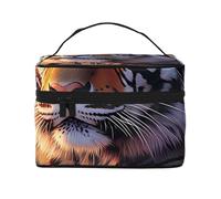 Rising Sun Tiger Travel Makeup Bag - Portable Toiletry Organizer with Zipped Compartments for Brushes, Bottles & Skincare
