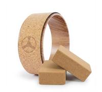 RISINGFIT Cork Yoga Wheel & 2 Cork Blocks Set | Extra Firm High Density Natural Cork Bricks for Superior Support & Balance | Eco-Friendly Yoga & Pilates Props for Beginners & Pros