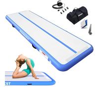 RISINGUKST Air Gymnastics Track Tumbling Mat Inflatable, 6.6ft 10ft 13ft 16ft 20ft Training Mats 4/8 Inch Thickness, Air Roller Air Barrel (Blue, 400 * 100 * 10cm)