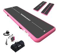 RISINGUKST Air Mat Track, 10ft inch Thickness Inflatable Tumble MatsThickness Training Mat for Home Outdoor Cheerleading Kids Gymnastics Mats with Pump, Green Pink