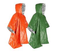 Risipu 2 Pack Emergency Survival Poncho Thermal Mylar Foil Coating Blanket for Heat Retention and Rain Reversible with Hood Windproof Portable Reusable Survival Ponchos (Green + Orange, M)