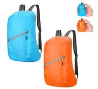 Risipu 2 Pack Foldable Backpack Mens Women, Lightweight Packable Rucksack, 20L Water Resistant Daypack for Outdoor Sport Trip, Hiking, Commuting (2, Sky Blue, Orange)