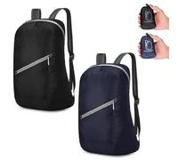 Risipu 2 Pack Foldable Backpack Mens Women, Lightweight Packable Rucksack, 20L Water Resistant Daypack for Outdoor Sport Trip, Hiking, Commuting (2, Black, Dark Blue)