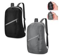 Risipu 2 Pack Foldable Backpack Mens Women, Lightweight Packable Rucksack, 20L Water Resistant Daypack for Outdoor Sport Trip, Hiking, Commuting (2, Black, Gray)