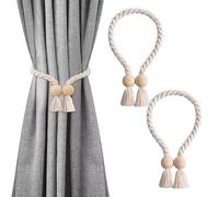 Risipu 2 Pack Wooden Ball Magnetic Curtain Tie Backs, Modern Minimalist Style, Strong Magnet Holdbacks for Thin or Thick Drapes, Home & Office Use (Bell-2 Pack)