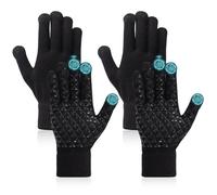 Risipu 2 Pairs Knit Winter Gloves for Men Women Non-Slip Soft Touch Screen Thermal Glove for Outdoor Sports (Black+Black, L)