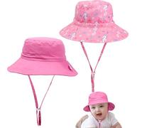 Risipu 2 Pcs Adjustable Baby Sun Hats for Toddler Kids Soft Bucket Hats Breathable Fishing Hat Summer Beach Hat for Newborns Boys & Girls (UK, Alpha, XS, Rose+Pink2)