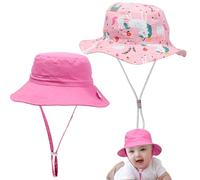 Risipu 2 Pcs Adjustable Baby Sun Hats for Toddler Kids Soft Bucket Hats Breathable Fishing Hat Summer Beach Hat for Newborns Boys & Girls (M, Rose+Pink1)