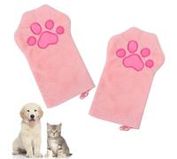 Risipu 2 Pcs Dog Cleaning Gloves for Dogs and Cats, Ultra Soft Coral Fleece Dog Towels, Super Absorbent Washable for Small Medium and Large Cats Dogs Cute Cat Paw Gloves Towel (Pink)