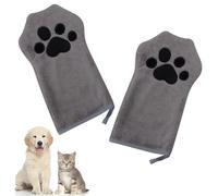 Risipu 2 Pcs Dog Cleaning Gloves for Dogs and Cats, Ultra Soft Coral Fleece Dog Towels, Super Absorbent Washable for Small Medium and Large Cats Dogs Cute Cat Paw Gloves Towel (Grey)