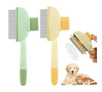 Risipu 2PCS Cat Comb Dog Grooming Brush, Self-Cleaning Deshedding Brush with Long & Short Stainless Steel Teeth, Hair Removal Tool for Short & Long Hair, Flea Comb for Shedding (FlatTeeth)