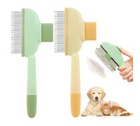 Risipu 2PCS Cat Comb Dog Grooming Brush, Self-Cleaning Deshedding Brush with Long & Short Stainless Steel Teeth, Hair Removal Tool for Short & Long Hair, Flea Comb for Shedding (LongShortTeeth)