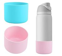 Risipu 2PCS Silicone Water Bottle Boot for Owala 24oz 32oz, Anti-Slip Protective Sleeve Bottom Bumper Protector for Owala Twist & FreeSip & Flip Stainless Steel Water Bottle (Green+Pink, 32OZ)