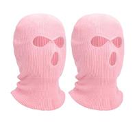 Risipu 3 Hole Winter Knitted Mask,Outdoor Sports Full Face Cover Ski Mask Warm Knit Balaclava for Adult Skiing Motorcycle Wind Protection (UK, Alpha, One Size, Pink - 2 Pcs)