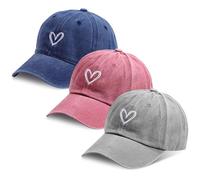 Risipu 3 Pack Baseball Cap for Women Adjustable Cotton Baseball Hats with Heart Embroidery Ladies Men Casual Caps Sun Protection Outdoor Sports Hats (UK, Alpha, One Size, Gray, Wine Red, Navy Blue)
