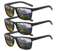 Risipu 3-Pack Polarized Sunglasses for Men and Women, Lightweight Rectangular Sun Glasses Men, UV400 Protection Mens Sunglasses Polarised (Black*3)