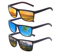 Risipu 3-Pack Polarized Sunglasses for Men and Women, Lightweight Rectangular Sun Glasses Men, UV400 Protection Mens Sunglasses Polarised (Black/Grey, Ice Blue, & Red Mercury)