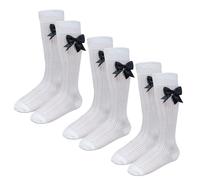 Risipu 3 Pairs Girls' Knee-High Socks with Bows Cotton Bow Knee-High Stockings for School Socks, and Girls' Party Knee-High Socks with Bows (UK, Age, 6 Years, 8 Years, Regular, White)