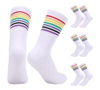 Risipu 3 Pairs Rainbow Extra Long and Thick Socks, Men Women Rainbow Striped Socks, Pride Month Gay Socks for LGTBQ Party Accessories