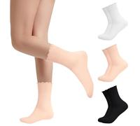 Risipu 3 Pairs Ruffle Socks Women Casual Cute Ankle Socks Breathable Knit Cotton Soft Frilly Crew Socks for Women (UK, Alpha, One Size, Regular, Regular, 3 Pairs - Black+White+Pink)