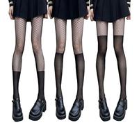 Risipu 3 Pairs Women Fishnet Tights Black High Waisted Fishnets Pantyhose Ladies Fish Net Tight Cross Mesh Tights Fishnet Stockings