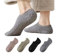 Risipu 4 Pairs of Stopper Socks for Men and Women, Fluffy Warm Cuddly Socks, Thermal Socks, House Socks, Sleeping Socks, Non-Slip Socks with Nubs, EU 36-41, Low top, One Size